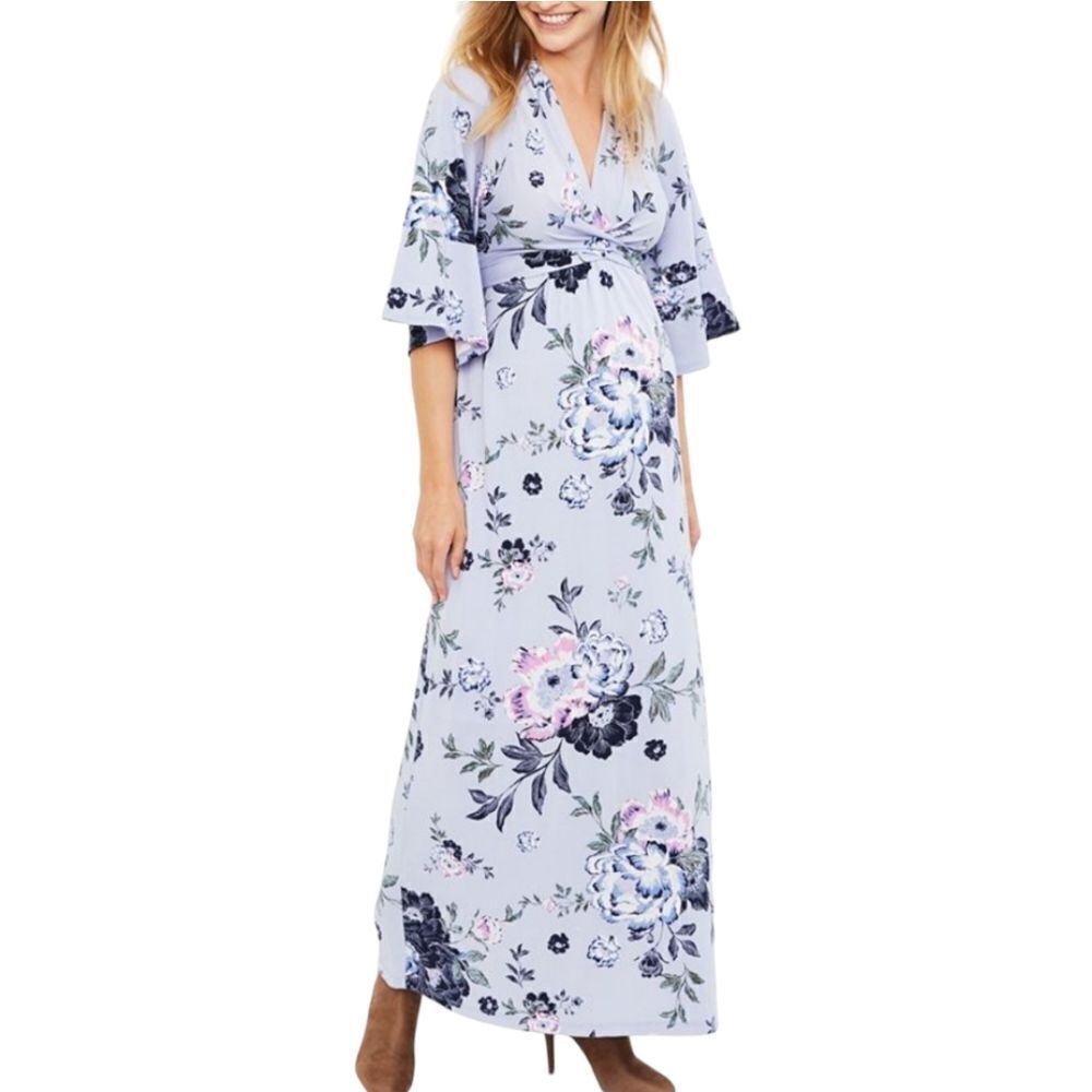 Jessica Simpson Wrap Kimno Sleeve Maxi Blue Floral Size Small